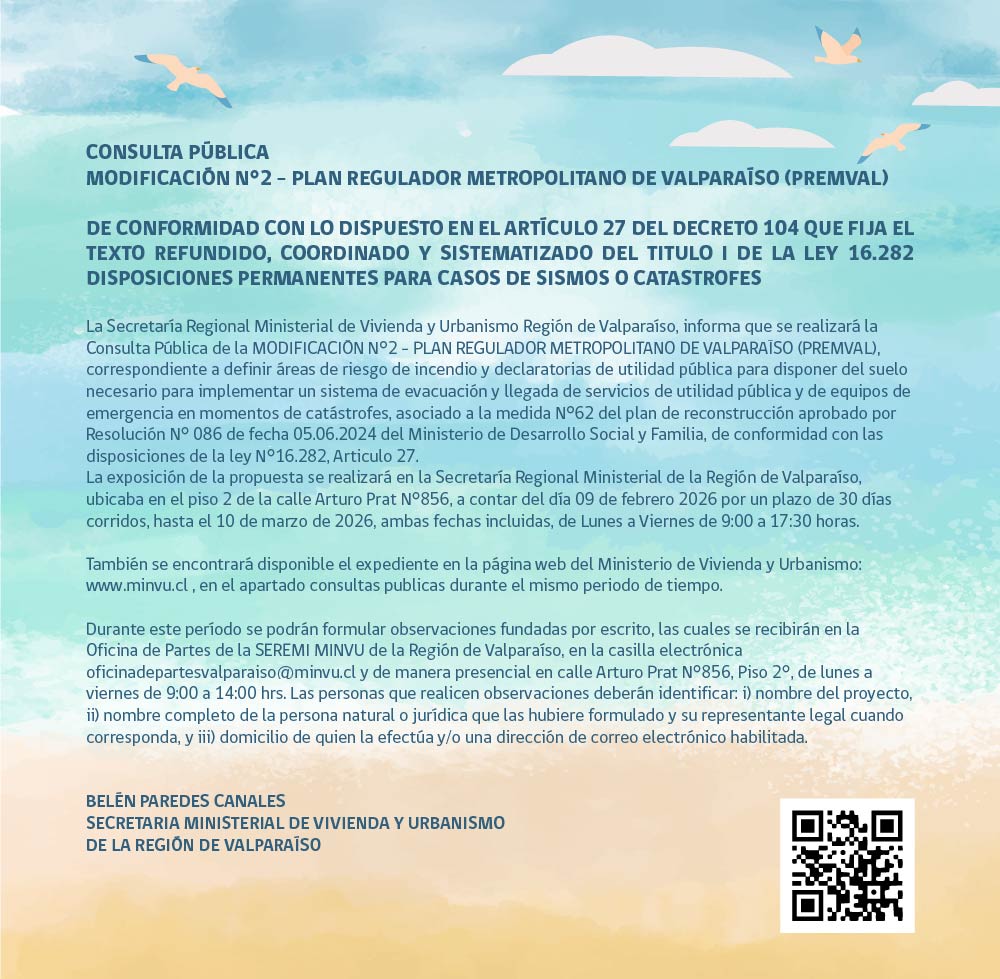 Consulta Pública Modificación - Plan Regulador Metropolitano De Valparaíso (Premval)