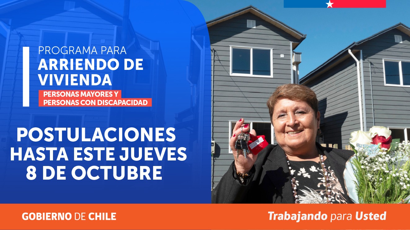 Minvu recuerda que hay plazo hasta este jueves 8 para postular al Subsidio de Arriendo para Personas Mayores y Personas con Discapacidad