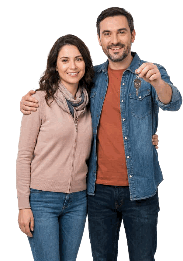 Pareja recibiendo las llaves de su vivienda